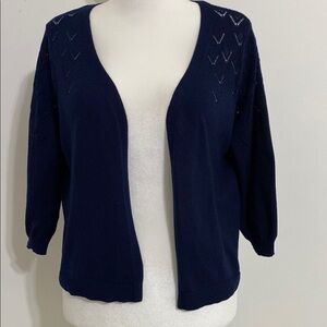 Nina Leonard Navy Pointelle Cardigan Bolero Shrug